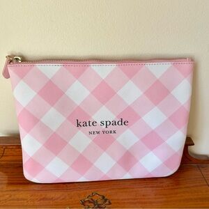 Kate Spade Pink and White Cosmetic Bag Clutch with Gingham Pattern